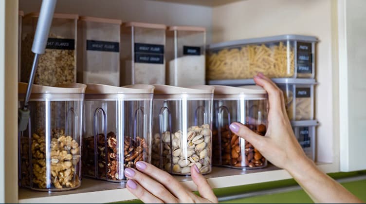 person organizing kitchen pantry